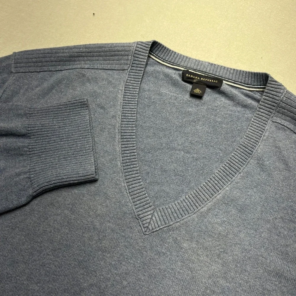 New Banana Republic Mens Blue V Neck Sweater luxury XL Cotton Cashmere Cabincore